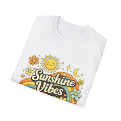 Sunshine Vibes T-Shirt — Retro Rainbow Floral Peace Tee