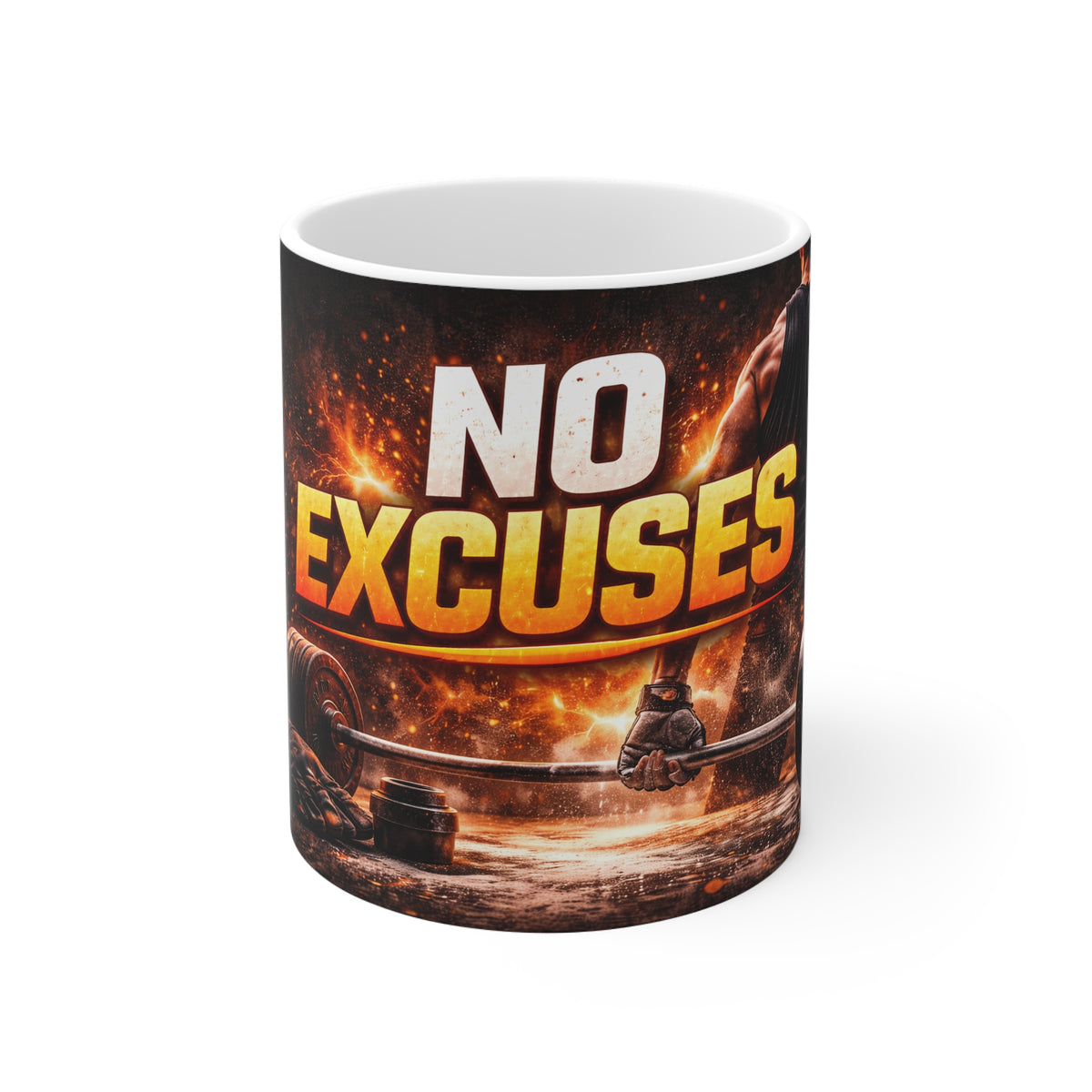 No Excuses Gym Mug — Motivational Fitness Coffee Cup