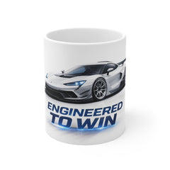 Engineered to Win Mug — Sports Car Coffee Cup for Racing Enthusiasts