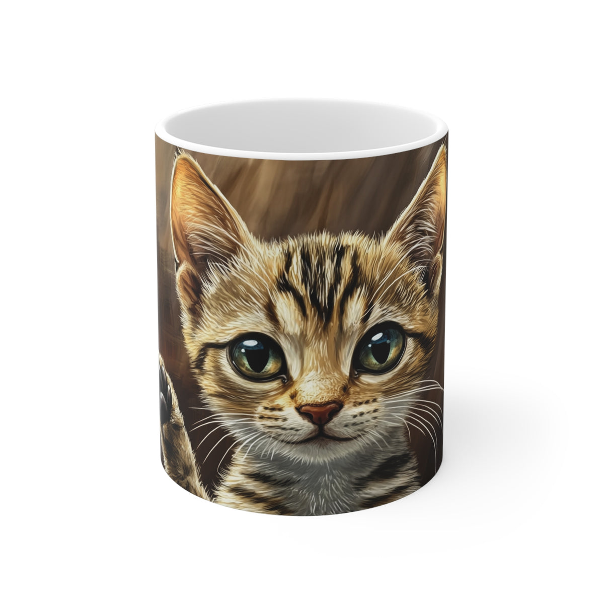 Cute Close-Up Kitten 11oz White Mug – Adorable Cat Portrait Coffee Cup