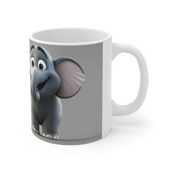 Cute Elephant Cartoon Coffee Mug — 11oz White Ceramic Gift for Kids & Animal Lovers