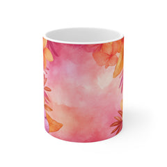 Tropical Plumeria Floral Mug — Pink Watercolor Hawaiian Coffee Cup