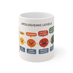 Apologising Levels Mug — British Politeness Chart Coffee Cup