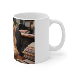 Dog Office Mug – Cute Golden Retriever with Coffee Desk Scene, Cute Pet Work-from-Home Gift