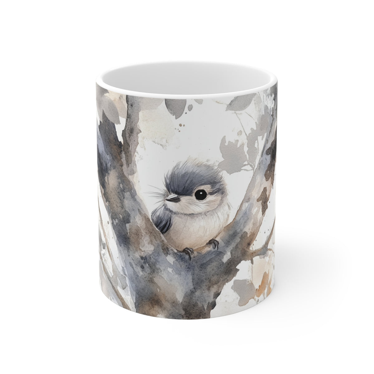 Chickadee Watercolor Mug — Bird Floral Ceramic Coffee Cup