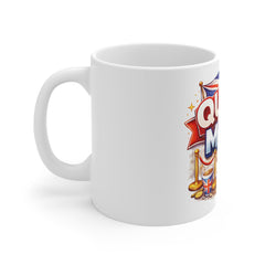 Queue Mode Mug — British Union Jack Funny Stand Here Coffee Cup