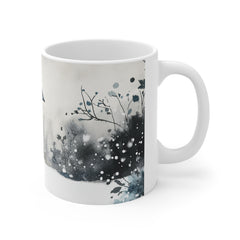Watercolor Magpie Coffee Mug — Winter Bird Art Ceramic Mug