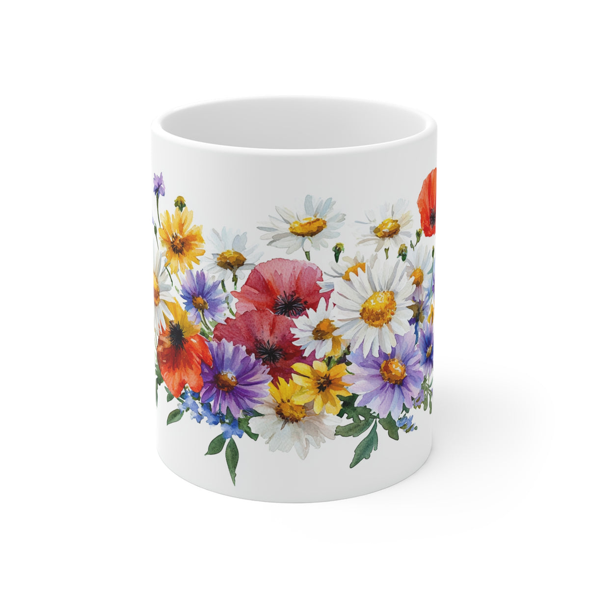 Floral Wildflower Bouquet Mug — Colorful Daisy & Poppy Coffee Cup