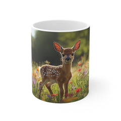 Fawn in Wildflower Meadow Mug — Cute Deer Coffee Cup