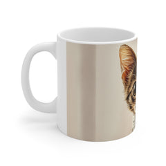Close-Up Kitten Portrait 11oz White Mug – Cute Cat Coffee Cup for Cat Lovers