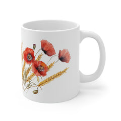Poppy & Wheat Ceramic Mug — Watercolor Red Poppy Coffee Cup