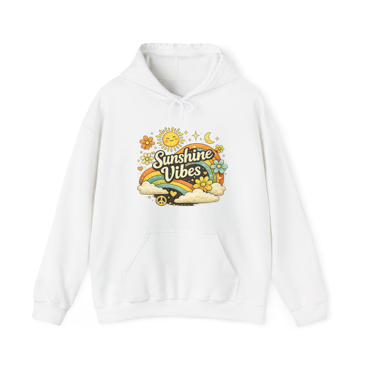 Sunshine Vibes Hoodie — Retro Floral Peace Sign Pullover