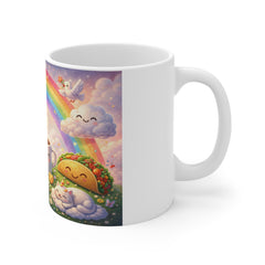 Cute Kawaii Rainbow Breakfast Mug — Happy Coffee Cup with Cupcake, Donut & Smiling Sun