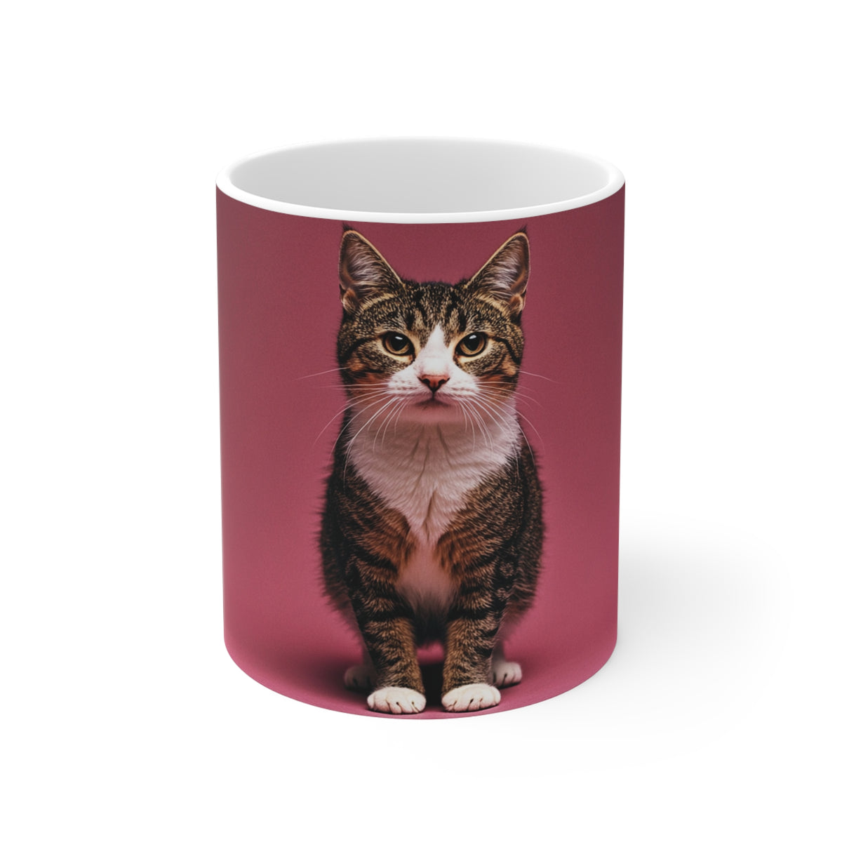 Cute Cat Portrait 11oz White Mug – Adorable Cat Art Coffee Cup for Cat Lovers