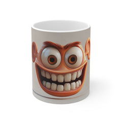 Funny Grinning Emoji Face Mug — Silly Cartoon Smile Coffee Cup