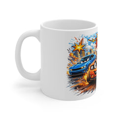 Zoom! Cartoon Muscle Car Mug — Racing Graphics Coffee Cup for Car Lovers