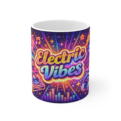 Electric Vibes Mug — Retro Neon Music Coffee Cup