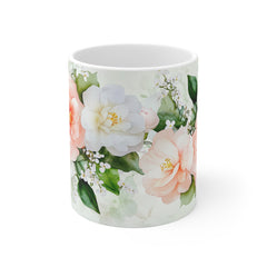 Floral Camellia Bouquet Mug — Pink & White Watercolor Coffee Cup