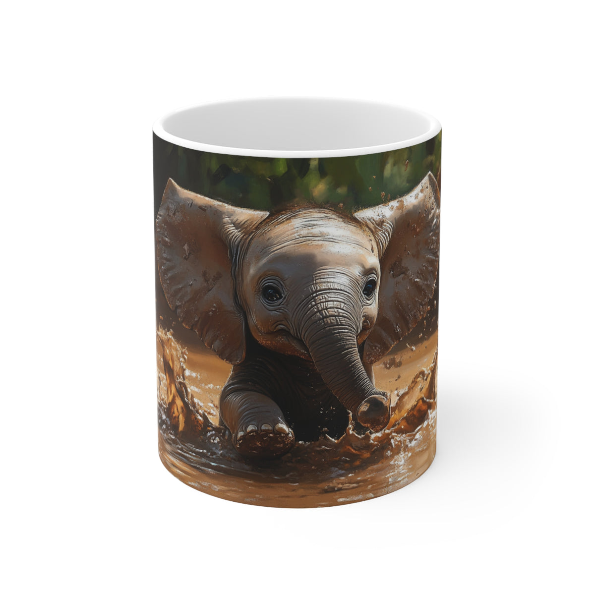 Elephant Play 11oz Coffee Mug — Cute Baby Elephant Splash Design