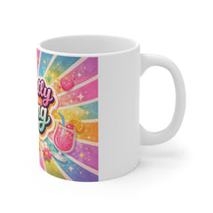 Currently Vibing Mug — Colorful Retro Rainbow Coffee Cup
