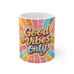 Good Vibes Only Mug — Retro Smile Rainbow Coffee Cup