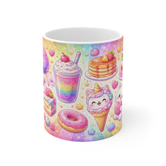 Kawaii Rainbow Sweets Mug — Cute Dessert Pattern Coffee Cup