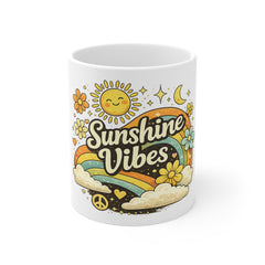 Sunshine Vibes Mug — Retro Rainbow Floral 11oz Coffee Cup