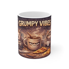 Grumpy Vibes Coffee Mug — Funny Cat & Coffee 11oz Ceramic Mug