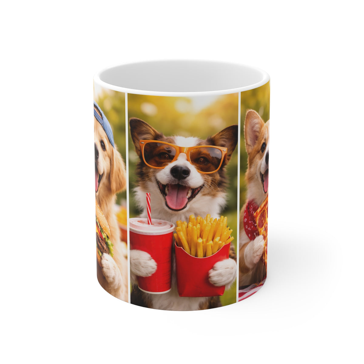 Snack Attack Squad – Funny Dogs with Burgers, Fries & Pizza Mug