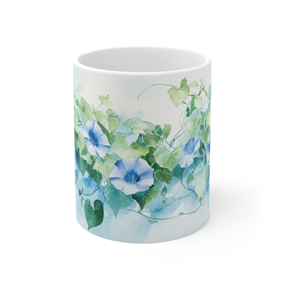 Morning Glory Floral Mug — Blue Watercolor Tea Coffee Cup