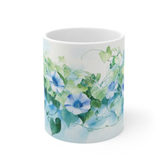 Morning Glory Floral Mug — Blue Watercolor Tea Coffee Cup